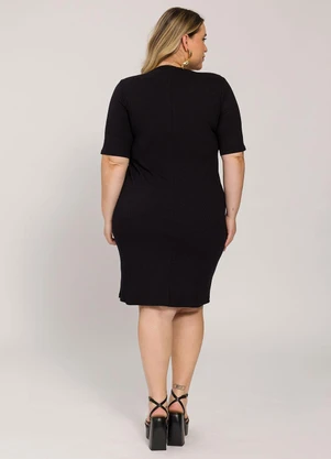 Lisamour - Vestido Curto Canelado de Manga Curta Preto - LISAMOUR
