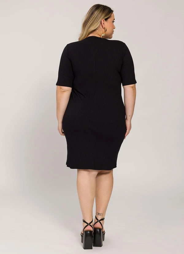 Lisamour - Vestido Curto Canelado de Manga Curta Preto 2