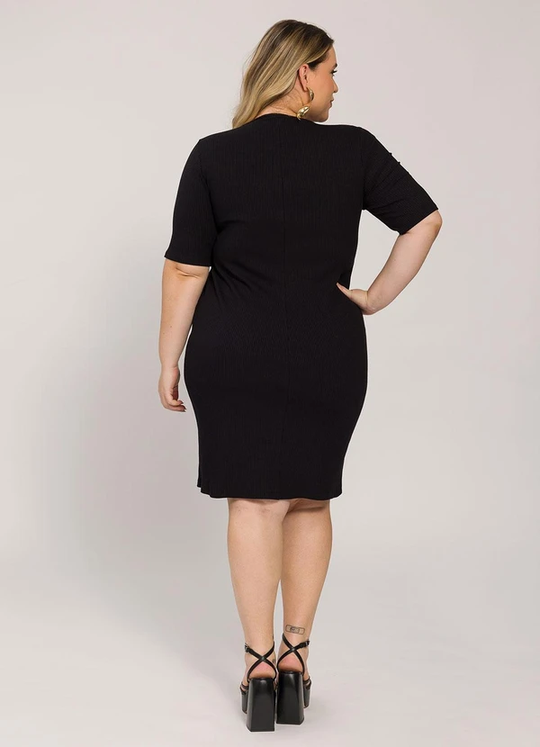 Lisamour - Vestido Curto Canelado de Manga Curta Preto 3