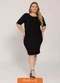 Lisamour - Vestido Curto Canelado de Manga Curta Preto - variação: Preto