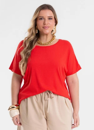 Secret Glam - Vestido Curto Canelado Plus Size Vermelho - SECRET GLAM