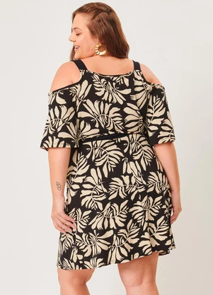 Lisamour - Vestido Curto com Cinto Preto Folhas - LISAMOUR