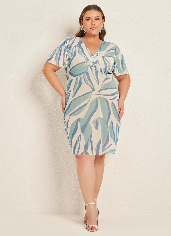 Lisamour - Vestido Curto Estampado com Nó Frontal Bege