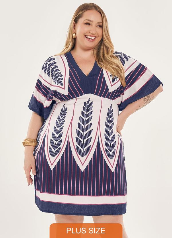 Lisamour - Vestido Curto Estampado Decote V Azul