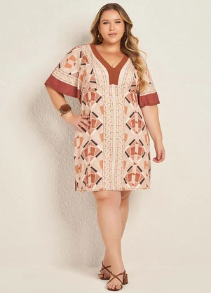 Lisamour - Vestido Curto Estampado Decote V Marrom - LISAMOUR