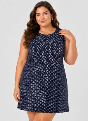 Infinita Cor - Vestido Curto Estampado Plus Size Azul - INFINITA COR