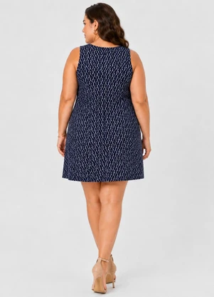 Infinita Cor - Vestido Curto Estampado Plus Size Azul - INFINITA COR