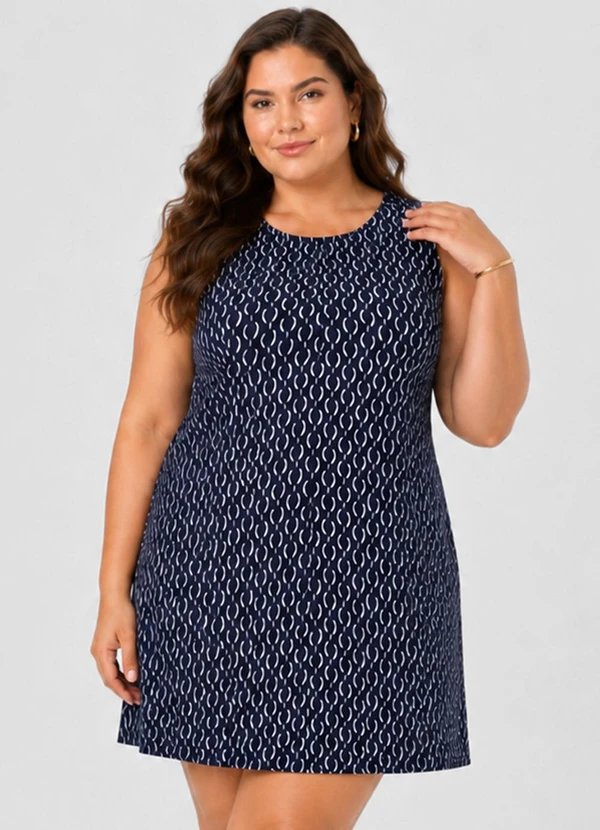 Infinita Cor - Vestido Curto Estampado Plus Size Azul