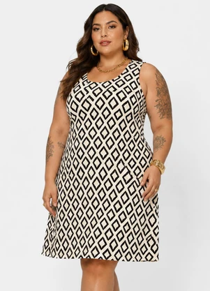 Infinita Cor - Vestido Curto Estampado Plus Size Bege - INFINITA COR