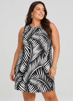 Infinita Cor - Vestido Curto Estampado Plus Size Preto - INFINITA COR