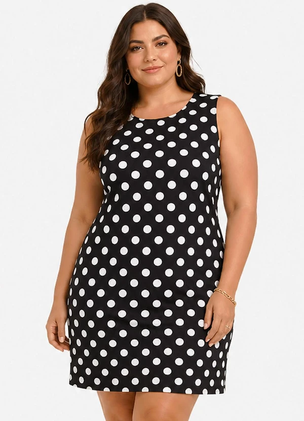 Infinita Cor - Vestido Curto Estampado Plus Size Preto