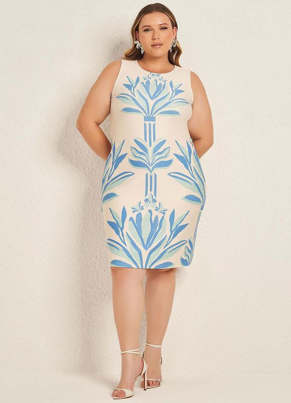Lisamour - Vestido Curto Estampado sem Manga Azul 1