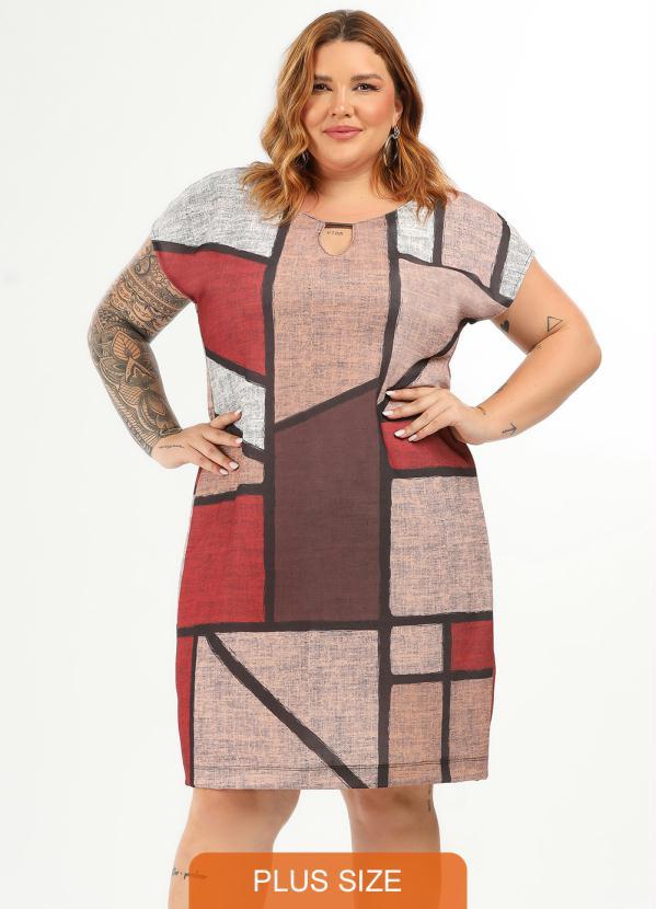 Donna Peck - Vestido Curto Estampado Vermelho