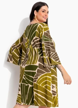 Marguerite - Vestido Curto Estilo Bata Folhagem Verde em Malha de Viscose - MARGUERITE