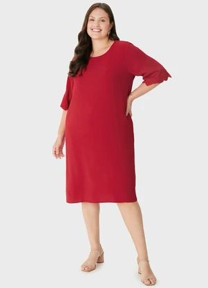 Malwee - Vestido Curto Evasê com Bordado PlusVermelho - MALWEE