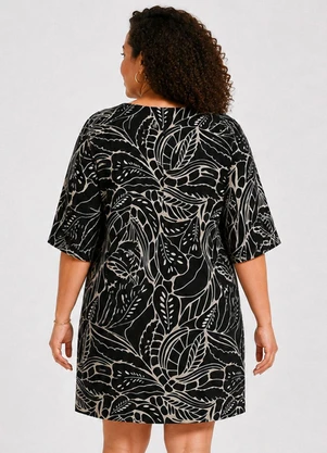 Select - Vestido Curto Feminino Plus Size Estampado Preto - SELECT
