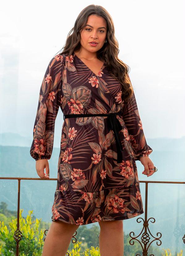 Lisamour - Vestido Curto Floral Malhão Flamê Preto