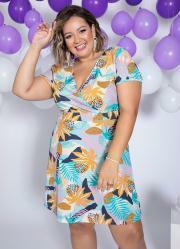 Vestido Curto Folhagem Transpassado Plus Size