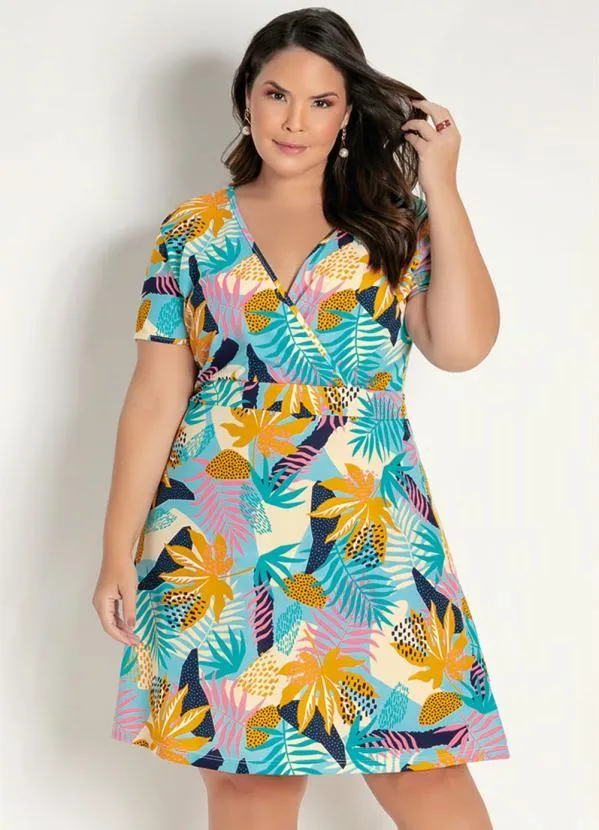 Marguerite - Vestido Curto Folhagem Transpassado Plus Size 3