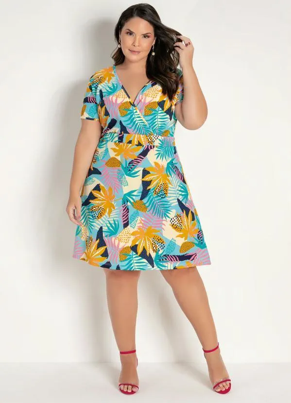 Marguerite - Vestido Curto Folhagem Transpassado Plus Size 5