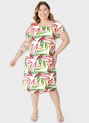 Malwee - Vestido Curto Folhagens em Malha PlusVerde - MALWEE