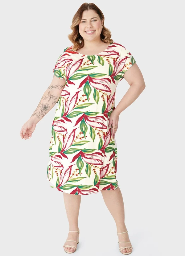 Malwee - Vestido Curto Folhagens em Malha PlusVerde