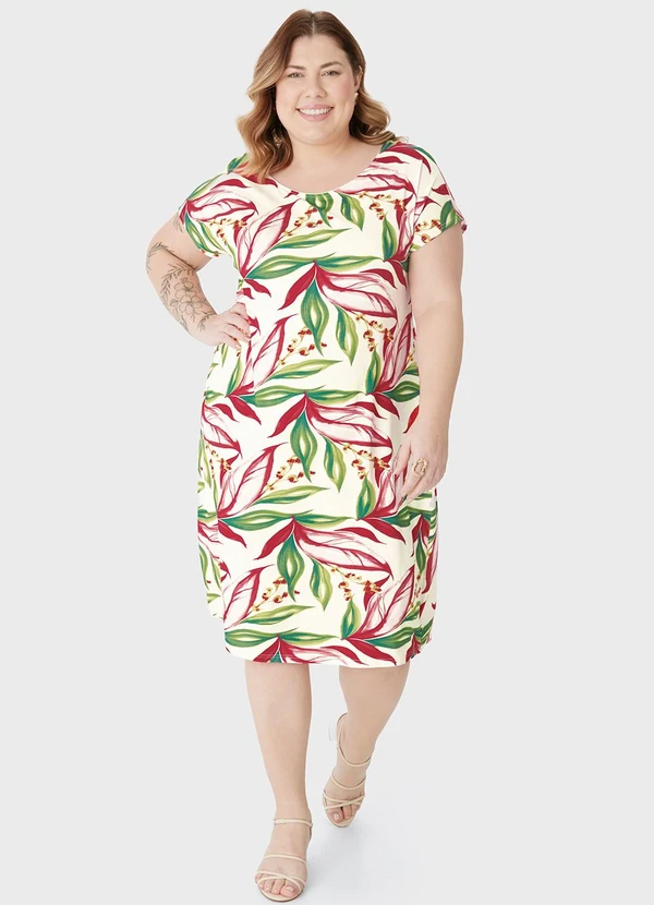 Malwee - Vestido Curto Folhagens em Malha PlusVerde 2