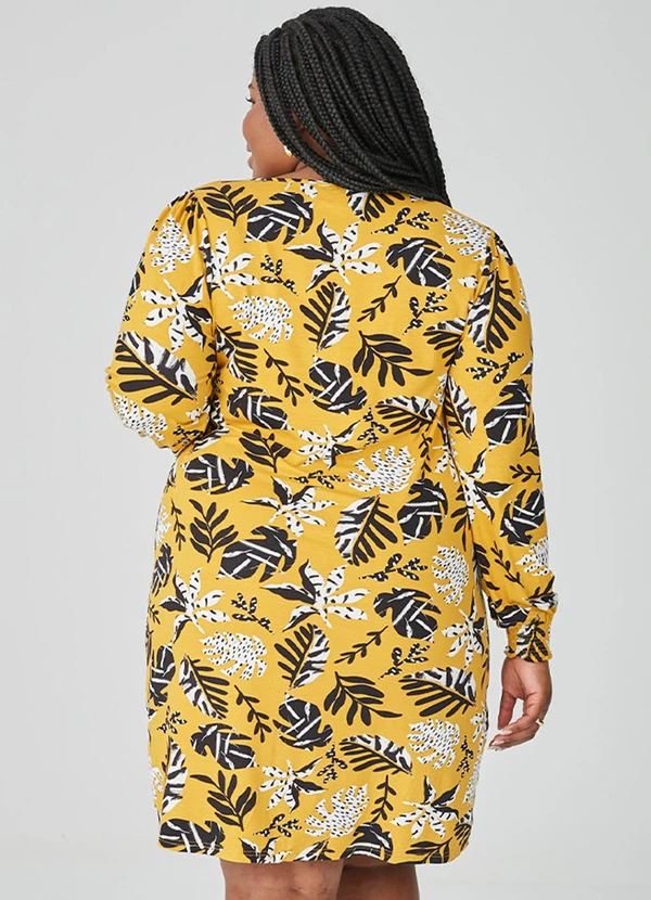 Malwee - Vestido Curto Folhagens Plus Amarelo 2