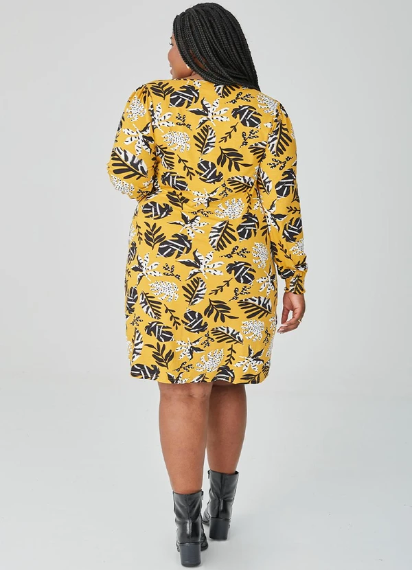 Malwee - Vestido Curto Folhagens Plus Amarelo 4