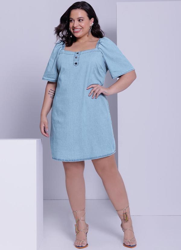 Lunender Mais Mulher - Vestido Curto Jeans Plus Size Azul 3