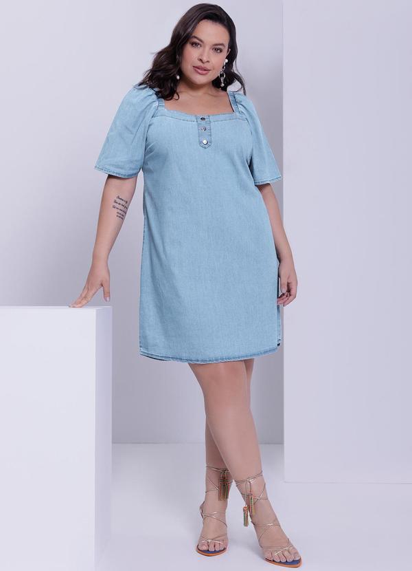 Lunender Mais Mulher - Vestido Curto Jeans Plus Size Azul 5