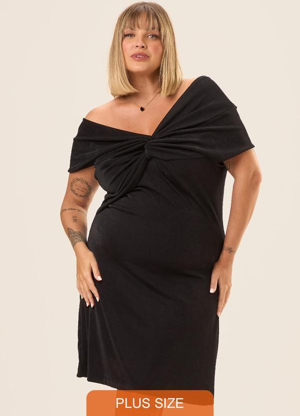 Cess - Vestido Curto Malha Texturizada Acetinada Preto