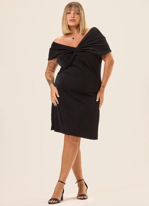 Cess - Vestido Curto Malha Texturizada Acetinada Preto 2