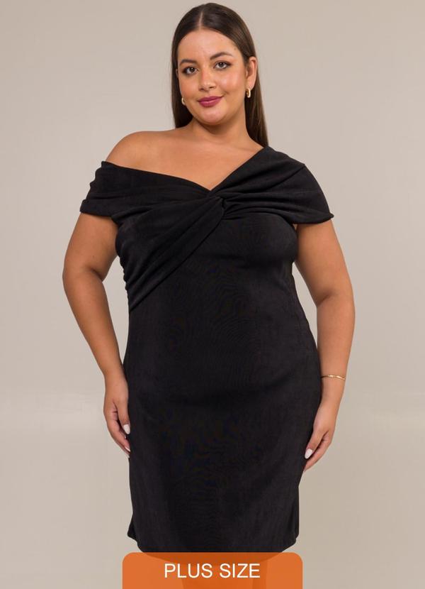 Cess - Vestido Curto Malha Texturizada Acetinada Preto 3