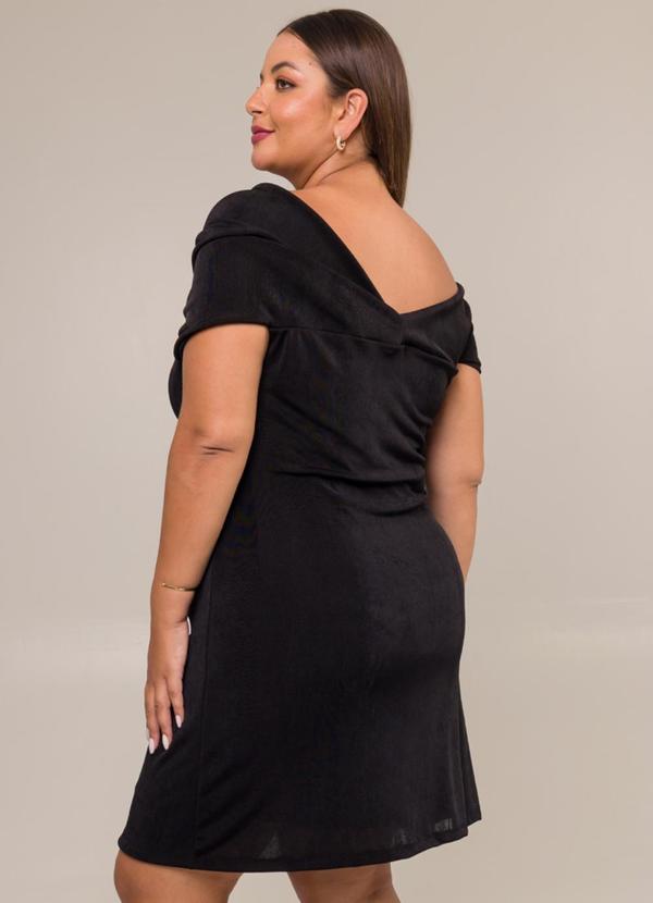 Cess - Vestido Curto Malha Texturizada Acetinada Preto 4