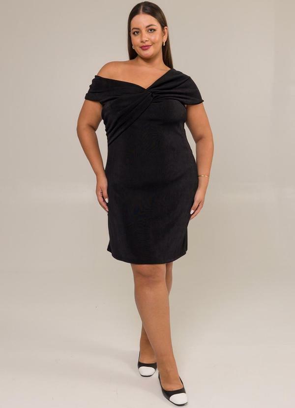 Cess - Vestido Curto Malha Texturizada Acetinada Preto 5