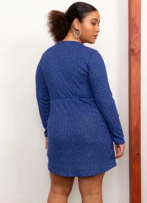 Lisamour - Vestido Curto Manga Longa Ribana Azul - LISAMOUR