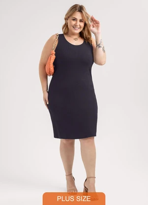 Habana - Vestido Curto Plus Size em Canelado Preto - HABANA