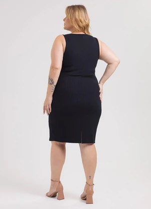 Habana - Vestido Curto Plus Size em Canelado Preto - HABANA