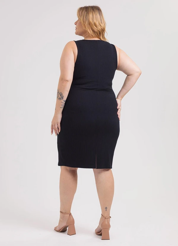 Habana - Vestido Curto Plus Size em Canelado Preto 2