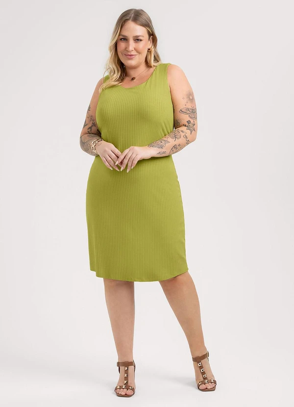 Habana - Vestido Curto Plus Size em Canelado Verde