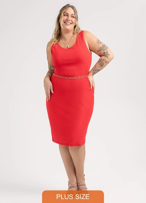 Habana - Vestido Curto Plus Size em Canelado Vermelho