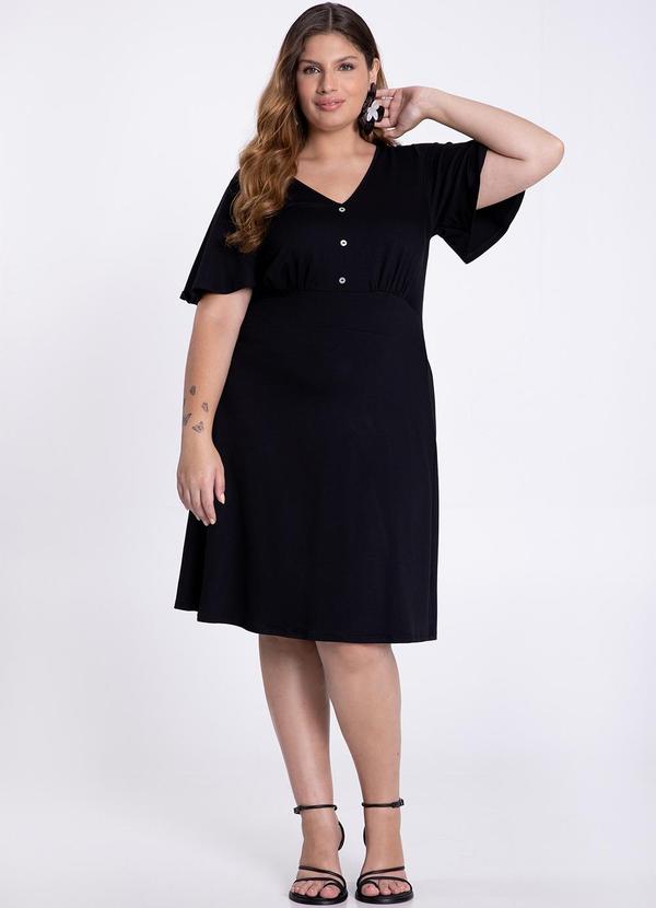 Lunender Mais Mulher - Vestido Curto Plus Size em Malha Botões Preto 3