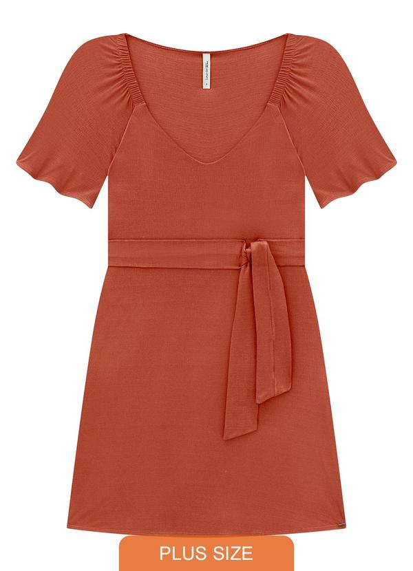 Lunender Mais Mulher - Vestido Curto Plus Size em Malha com Cinto Laranja