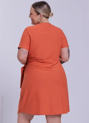 Lunender Mais Mulher - Vestido Curto Plus Size em Malha Crepe Laranja - LUNENDER MAIS MULHER
