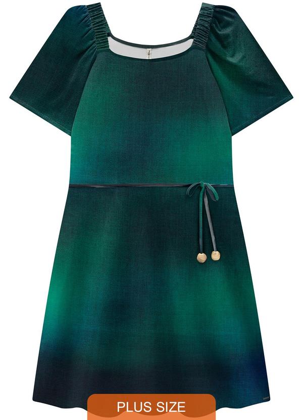 Lunender Mais Mulher - Vestido Curto Plus Size em Malha Viscose com Cinto Azul