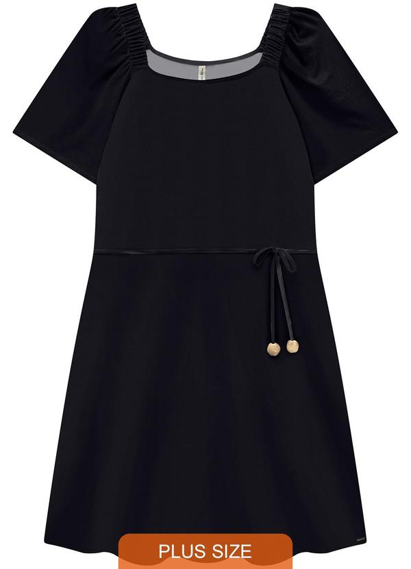 Lunender Mais Mulher - Vestido Curto Plus Size em Malha Viscose com Cinto Preto
