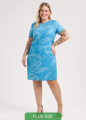 Habana - Vestido Curto Plus Size em Viscose Azul - HABANA