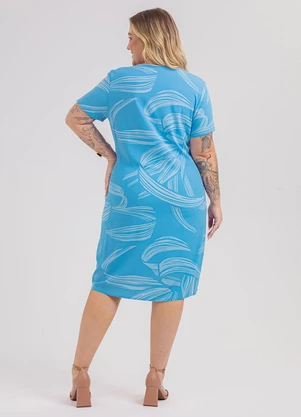 Habana - Vestido Curto Plus Size em Viscose Azul - HABANA