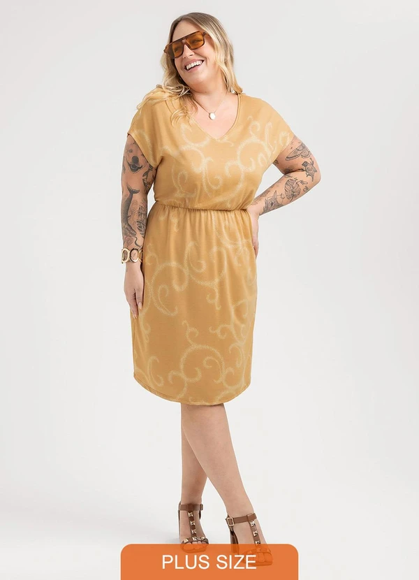 Habana - Vestido Curto Plus Size em Viscose Marrom